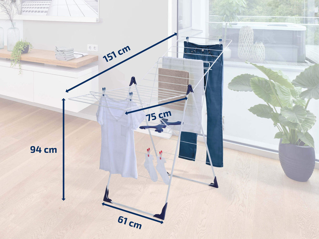 Étendoir a linge Leifheit Classic 200 Flex 81408, séchoir a linge avec 20m d'étendage et ailettes réglables en hauteur, blanc