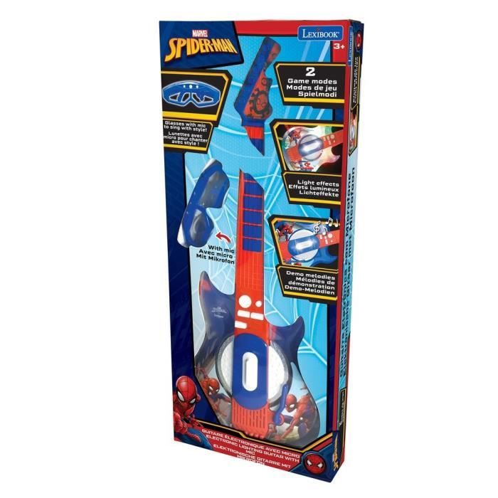 Lexibook - Spider-Man - Guitare électronique lumineuse - Lunettes avec microphone - Mélodies - 2 modes de jeu - Prise MP3