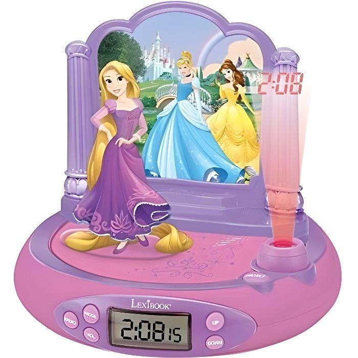 Lexibook - Disney Princesses Raiponce - Réveil Projecteur - Veilleuse et Projection de l'heure au Plafond - Effets sonores - Piles