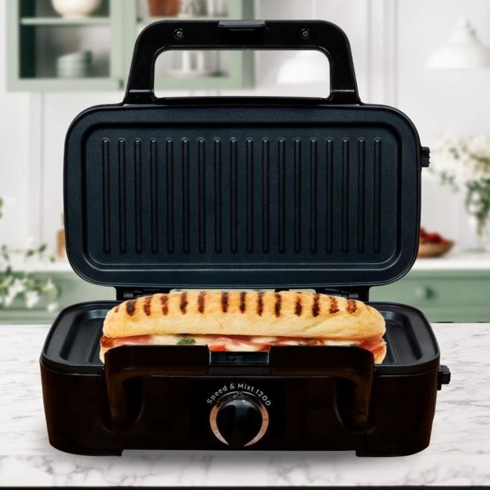 Gaufrier LITTLE BALANCE - Speed'n Mixt - 2 Plaques Interchangeables - Ouverture 180°C - 1200 W