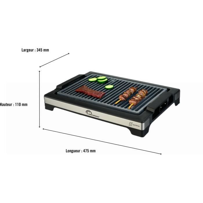 Barbecue électrique LITTLE BALANCE - Easy Nopifas - Surface de cuisson 38 x 25 cm - Revetement microcéramique sans PFAS - 2000W