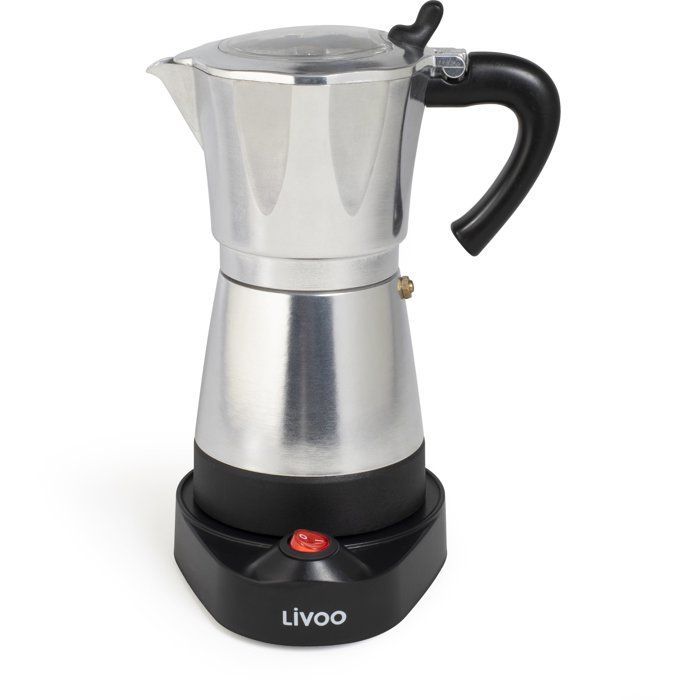 Cafetiere italienne électrique - LIVOO - DOD117A - 480 W - 300 ml - 6 tasses - Argent / Noir