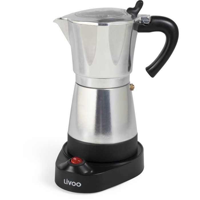 Cafetiere italienne électrique - LIVOO - DOD117A - 480 W - 300 ml - 6 tasses - Argent / Noir