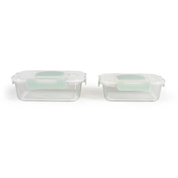 Set de 2 boîtes sous vide - LIVOO - MEN404V - 1,04 L et 1,5 L - Verre borosciliate - Couvercle en plastique - Emboîtables