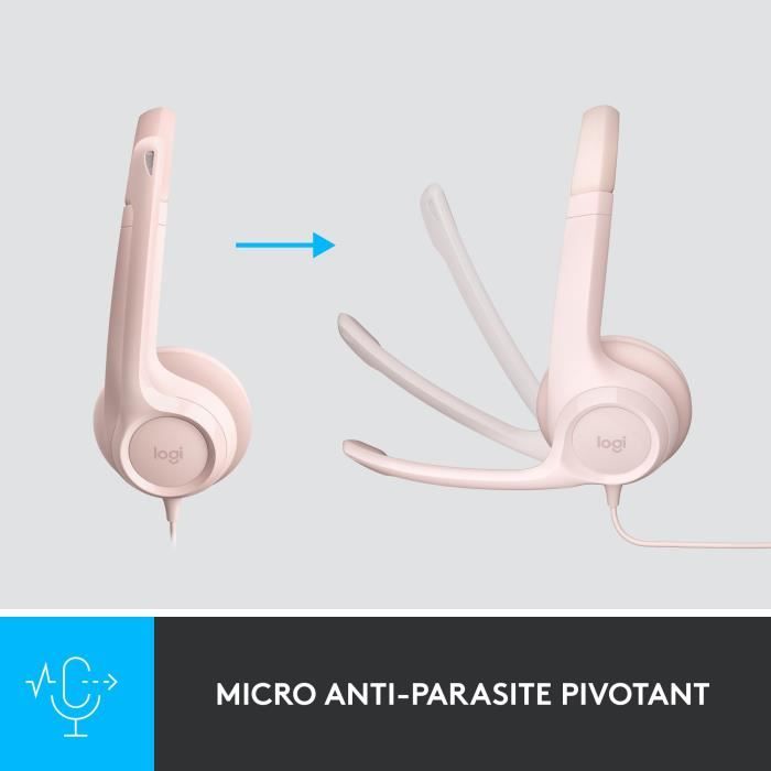 Casque - Filaire - Logitech - H390 - USB - Anti-parasite - Rose