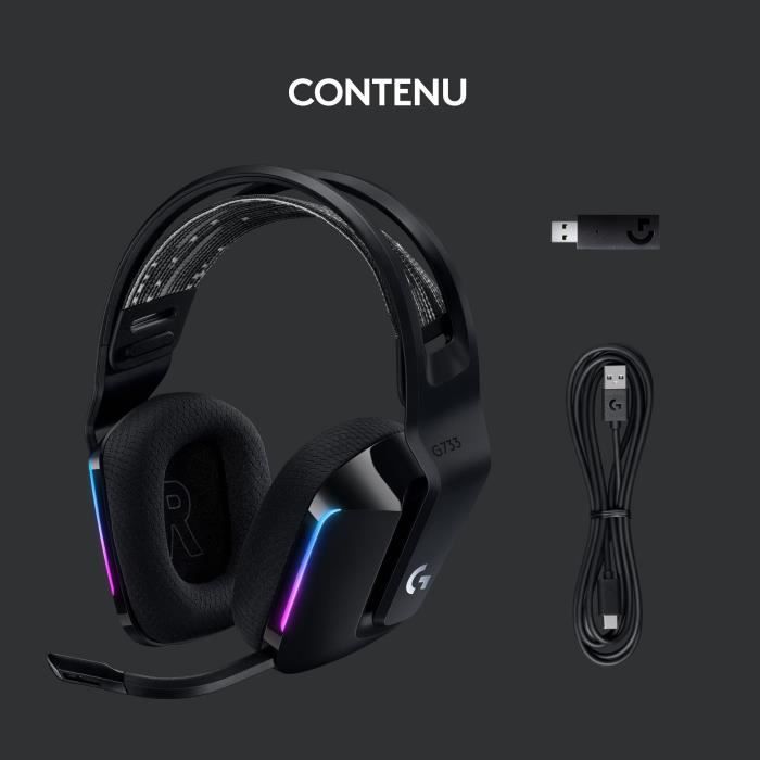 Casque gamer - Sans fil - Logitech G - G733 Lightspeed - PS5, PS4, PC, MAC - Noir