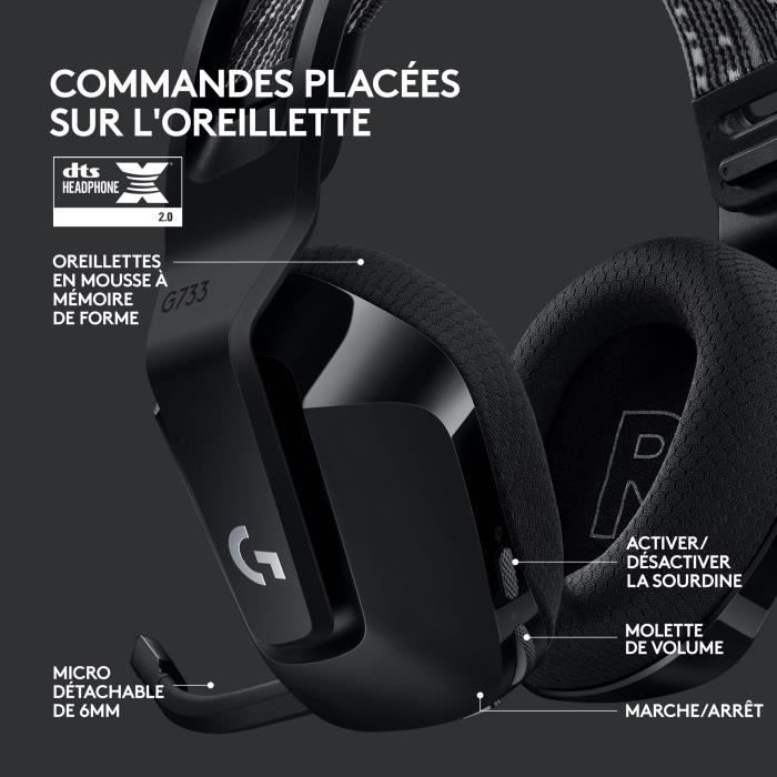 Casque gamer - Sans fil - Logitech G - G733 Lightspeed - PS5, PS4, PC, MAC - Noir