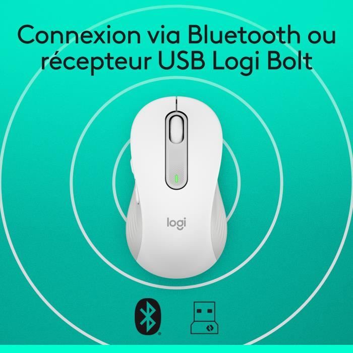 Souris - Sans fil - Logitech - Signature M650 L - Blanc - Droitier