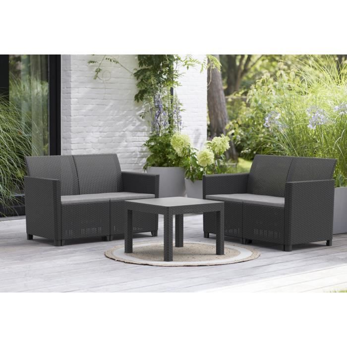 Salon de jardin modulable en résine imitation rotin tressé - Noir - KETER - 4 personnes - MARIE