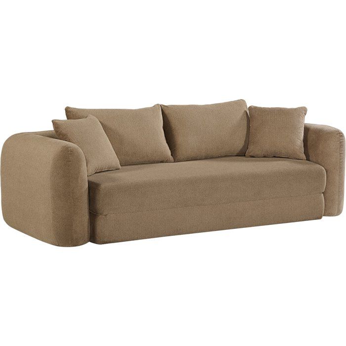 Canapé compressé convertible - 2/3 places - MARIN - Tissu Camel - 239 x 111 x 87 cm