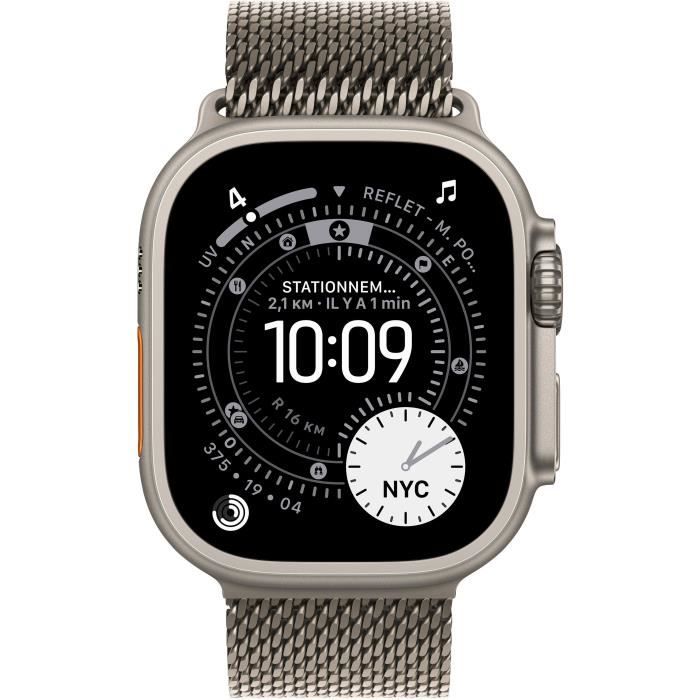 Apple Watch Ultra 3 GPS + Cellular - 49mm - Boîtier Natural Titanium - Bracelet Natural Titanium Milanese Loop - Medium
