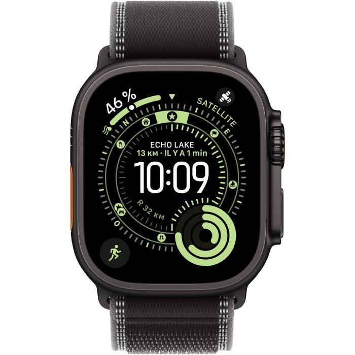 Apple Watch Ultra 3 GPS + Cellular - 49mm - Boîtier Black Titanium - Bracelet Black/Charcoal Trail Loop - S/M