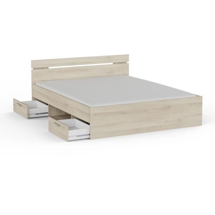 Demeyere Lit adulte MICHIGAN - 160 x 200 cm - Mulitiples rangements - Chene brossé