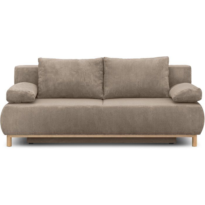 Canapé convertible - 3 places - MIKA - Velours côtelé taupe - Avec coffre de rangement - 192 x 93 x 84 cm