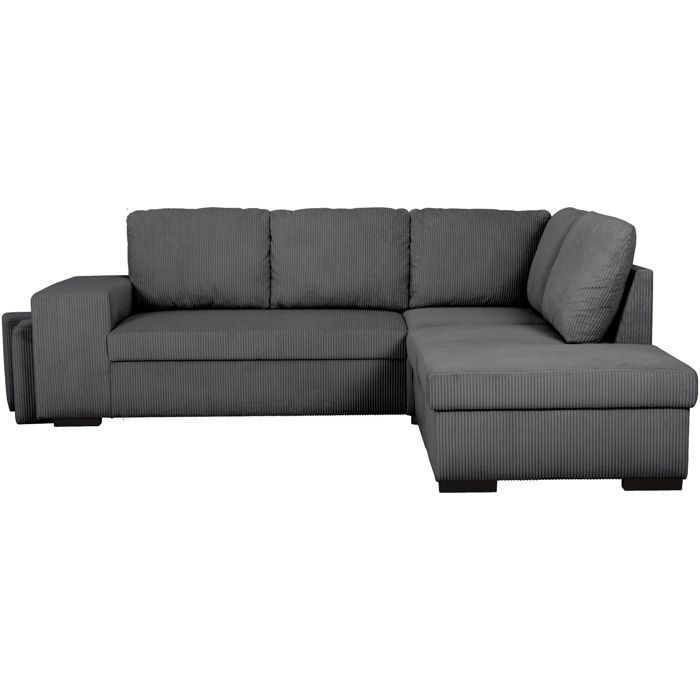 Canapé d'angle convertible réversible - 4/5 places - MITCHELL - Tissu velours côtelé Anthracite - Coffre, Poufs - 247 x 205 x 91 cm