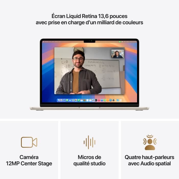 Apple - 13,6 MacBook Air M4 (2025) - RAM 16Go - Stockage 256Go - CPU 10 coeurs - GPU 8 coeurs - Lumiere Stellaire