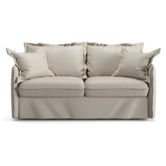 Canapé convertible express - 3 places - MYKONOS - Tissu beige - 185 x 104 x 90 cm - MONDO