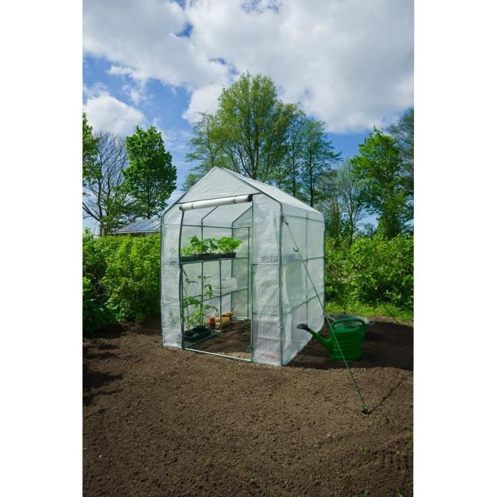 Serre de Jardin - NATURE - H195 x 143 x 143 - 2 étageres - PE armé 140 g/m˛ - Vert