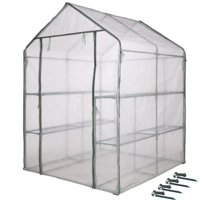 Serre de Jardin - NATURE - H195 x 143 x 143 - 2 étageres - PE armé 140 g/m˛ - Vert