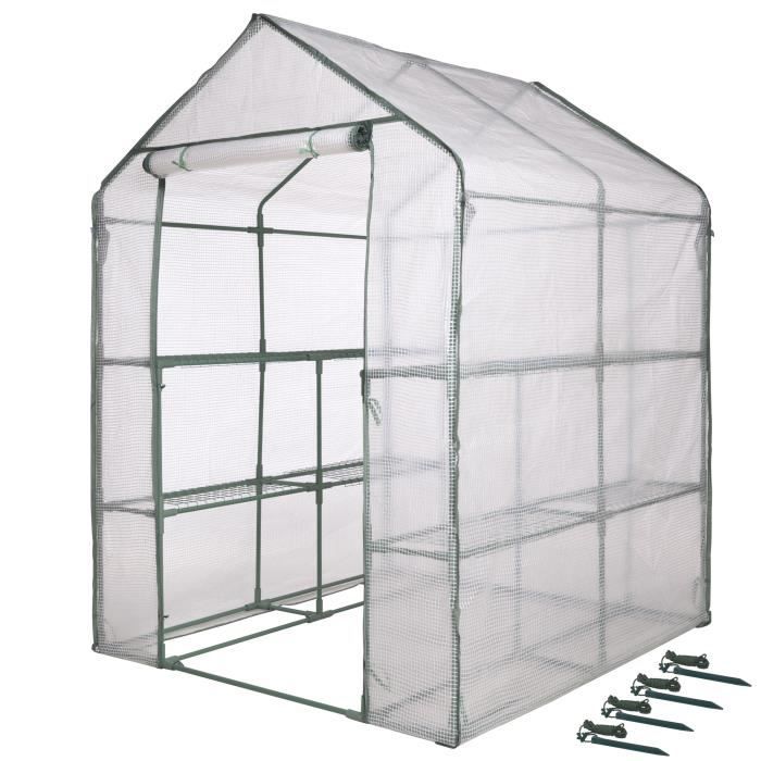Serre de Jardin - NATURE - H195 x 143 x 143 - 2 étageres - PE armé 140 g/m˛ - Vert