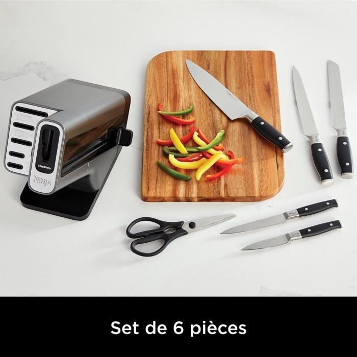 Bloc-couteaux - NINJA FOODI - StaySharp K32006EU - Avec affűteur - Ensemble de couteaux - 6 pieces aiguisées - Noir