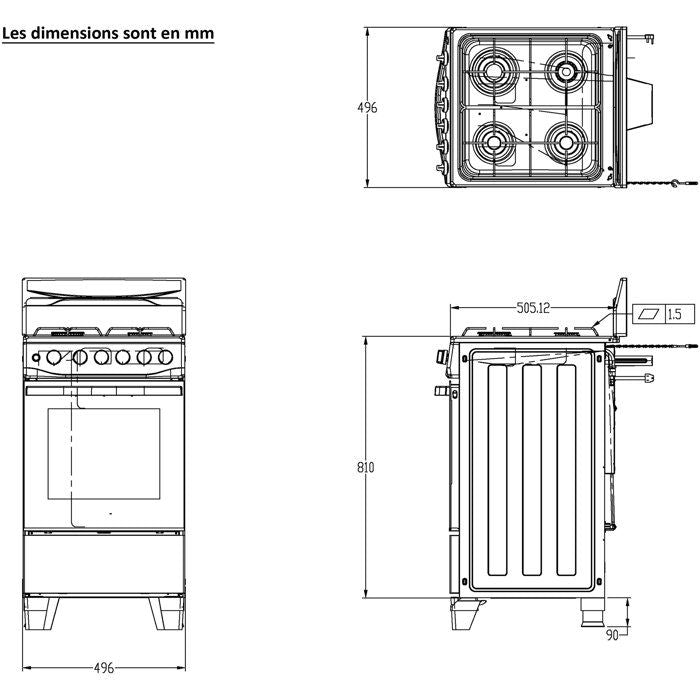 Cuisiničre ŕ gaz - OCEANIC - OCEACG5055GW - 4 feux - 7700 W - Blanc