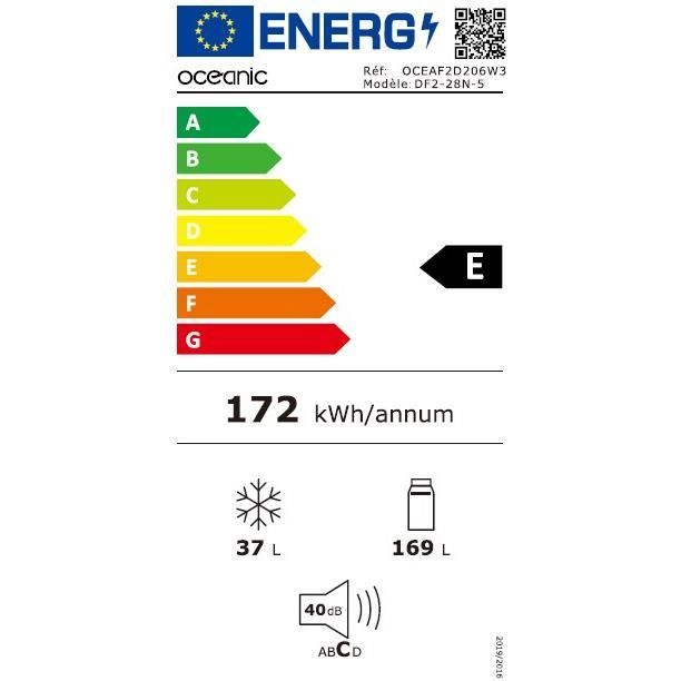 Réfrigérateur congélateur haut OCEANIC OCEAF2D206W3 - 2 Portes - 206L - Froid statique - Blanc