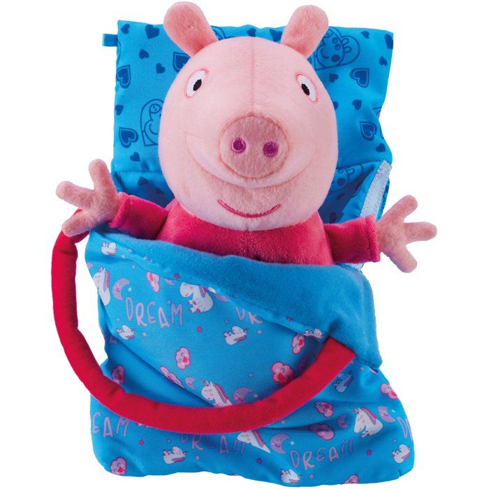 Peluche sleepover avec lumiere et berceuse - BANDAI - Peppa Pig - Jouet doux et câlin avec sac de couchage