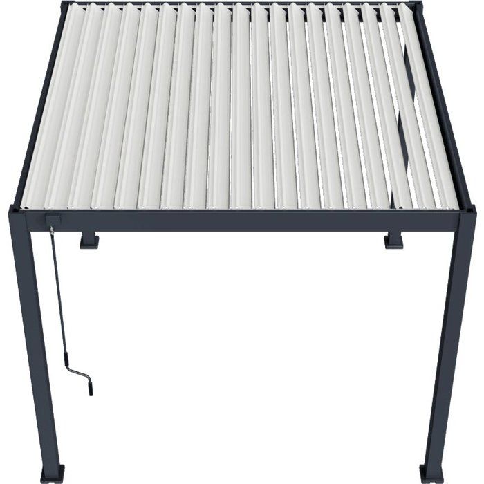 Pergola bioclimatique - 3 x 3 m - 9 m˛ - Structure aluminium anthracite et lames toiture acier blanches