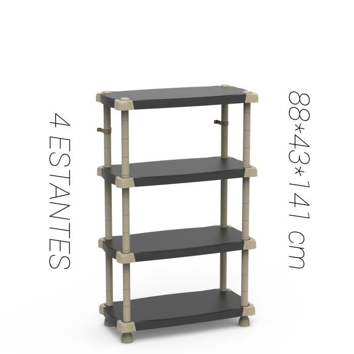 Etagere - PLASTIKEN - Plastique - 88 x 43 x 150 cm - 4 ťtages - Noir