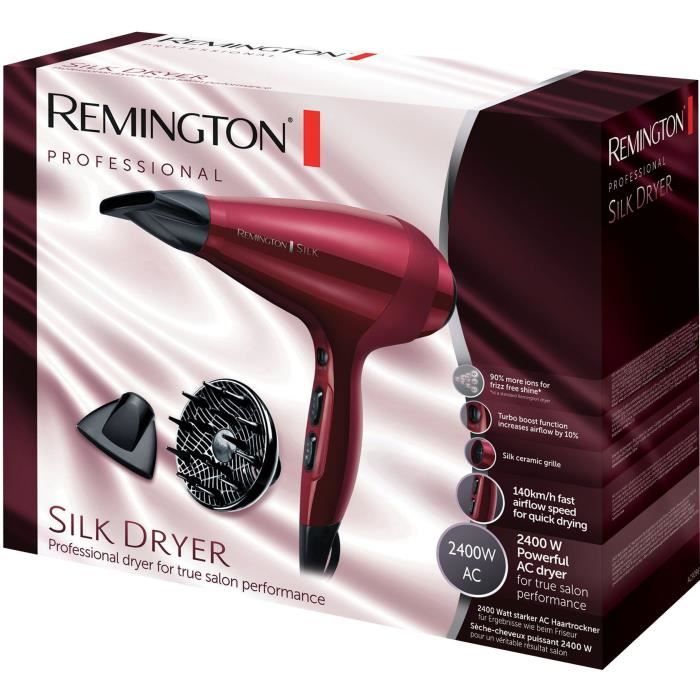Sèche-Cheveux Remington AC9096 Silk Ionique Grille Céramique Protéine de Soie, Moteur AC Professionnel, Fonction turbo 2400W