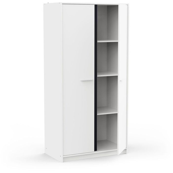 Armoire de chambre - REVERSO - Blanc mat - Décor Rose ou Bleu - 2 portes - L88,3 x P50 x H180,9 cm