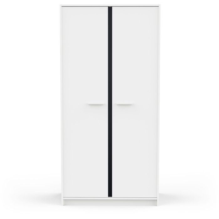 Armoire de chambre - REVERSO - Blanc mat - Décor Rose ou Bleu - 2 portes - L88,3 x P50 x H180,9 cm
