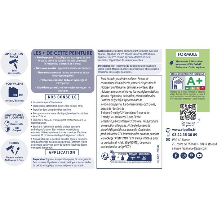 Peinture meuble et objet - Blanc - Satiné - Ripolin - 0,5L