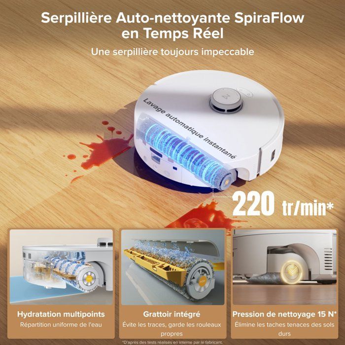 ROBOROCK Qrevo Curv 2 FlowX - Aspirateur Robot Laveur - 20.000 Pa - Nettoyage SpiraFlow - Double Anti-Enchevetrement