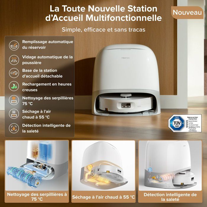 ROBOROCK Qrevo Curv 2 FlowX - Aspirateur Robot Laveur - 20.000 Pa - Nettoyage SpiraFlow - Double Anti-Enchevetrement