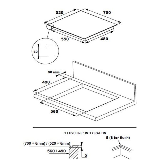 Plaque de cuisson induction ROSIERES RIFS744SCA - Double full zone - 4 foyers - 7400 W - L 70 cm - Fabrication française