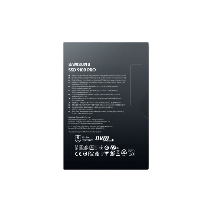 Samsung - 9100 PRO - SSD Interne - NVMe M.2 PCIe 5.0 x4 - 2 To - Vitesse de lecture jusqu'a 14 800 Mo/s - MZ-VAP2T0BW