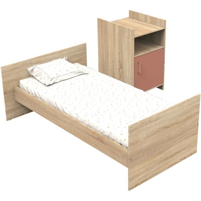 Lit combiné - 120 x 60 cm - Evolutif en 90 x 190 cm - CHARLIE - SAUTHON - Terracotta