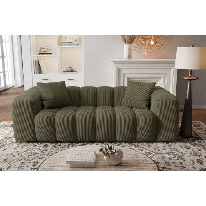 Canapé fixe - 3 places - SFERA - Tissu Vert - 240 x 100 x 80 cm