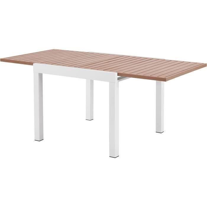 Table de jardin extensible CALVI - Rectangulaire - Plateau aluminium aspect bois - 6 personnes