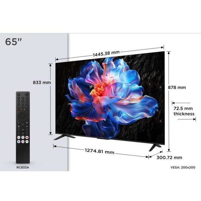 TCL 65P6K - TV LED 65 (165 cm) - 4K UHD 3840x2160 - HDR10+ - Google TV - 3xHDMI 2.1 - WiFi