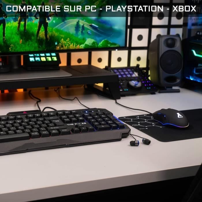 Pack Gamer 3 en 1 - The G-Lab - COMBO HELIUM - Souris Filaire - Clavier Filaire - Tapis de Souris