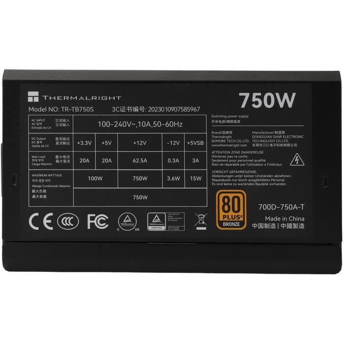 Alimentation PC - THERMALRIGHT - TB750S - 750W - 80+ Bronze - Non modulaire - ATX 3.0 - PCI-E Gen5 - Noir
