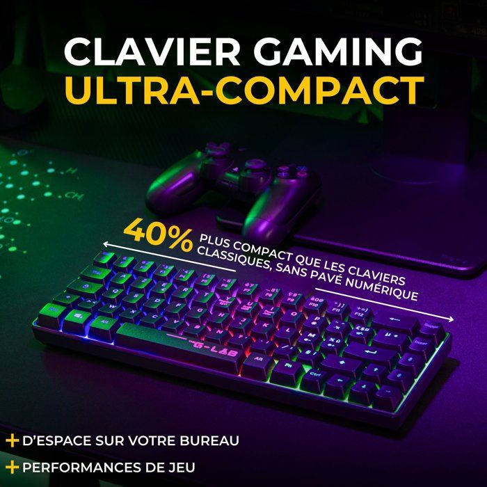 Pack Gamer 2-en-1 sans fil - THE G-LAB - COMBO HYDRO - Clavier membrane réactive et silencieuse + Souris - Noir