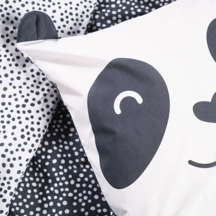 Parure de lit TODAY - housse de couette 140x200 + 1 taie d'oreiller 63x63 - 1 personne - FUNNY2.8 - Blanc et noir