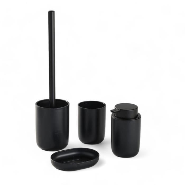 Ensemble de 4 accessoires de SDB - TODAY - UTILITY - Gobelet, distributeur savon, brosse WC - Black