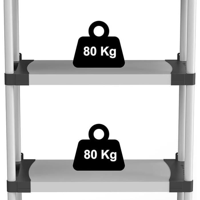 Étagere plastique - TOOD - 5 tablettes - Charge 80 kg - 80x40x171 cm - Noir/gris