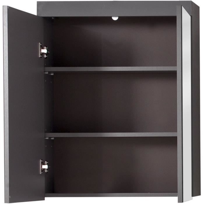 Meuble de salle de bain - Armoire de toilette - Miroir - 2 portes - Gris - L60 x P17 x H77cm - AMANDA