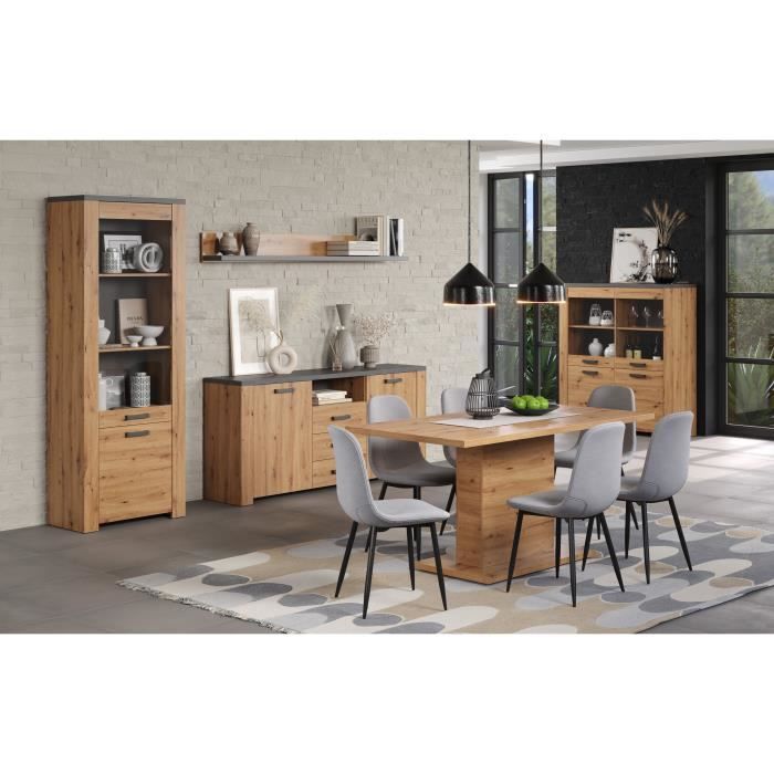 Buffet FOLLOW - Mélamine chene artisan et gris ardoise - 2 Portes + 3 Tiroirs - L180 x P40 x H83 cm - TRENDTEAM
